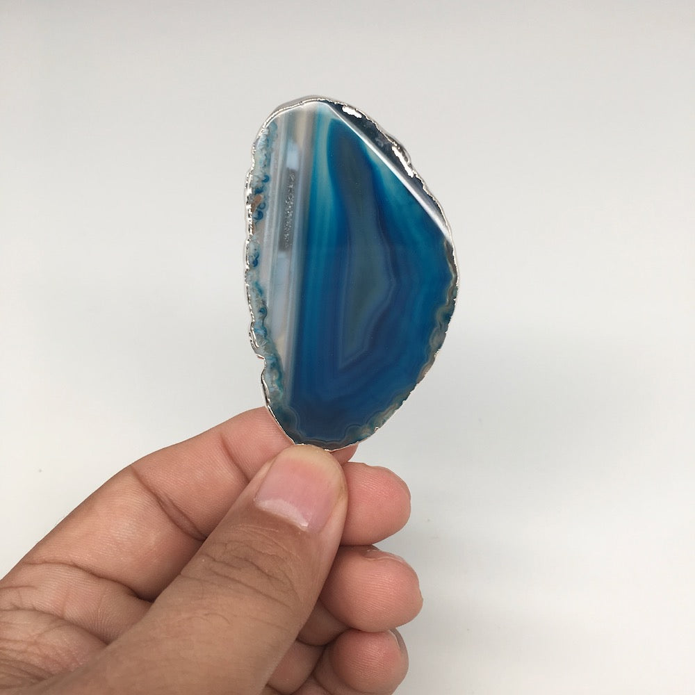 85cts, 2.9"x1.5" Blue Agate Druzy Geode Pendant Silver Plated @Brazil, Bp1284 - watangem.com