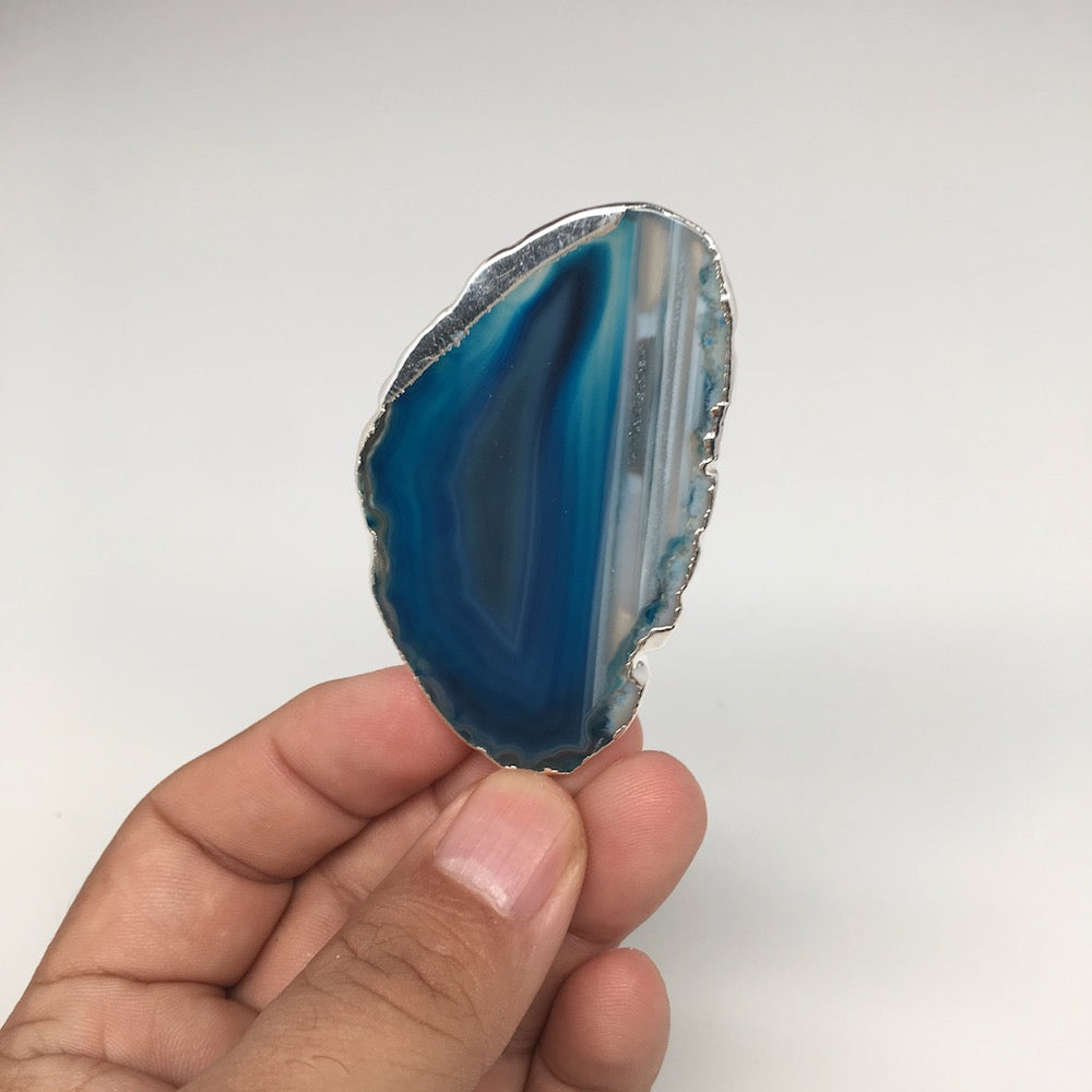 85cts, 2.9"x1.5" Blue Agate Druzy Geode Pendant Silver Plated @Brazil, Bp1284 - watangem.com