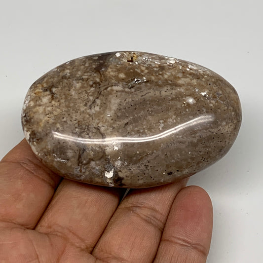 71g, 2.7"x1.8"x0.8", Natural Black Opal Crystal PalmStone Polished Reiki,B9704