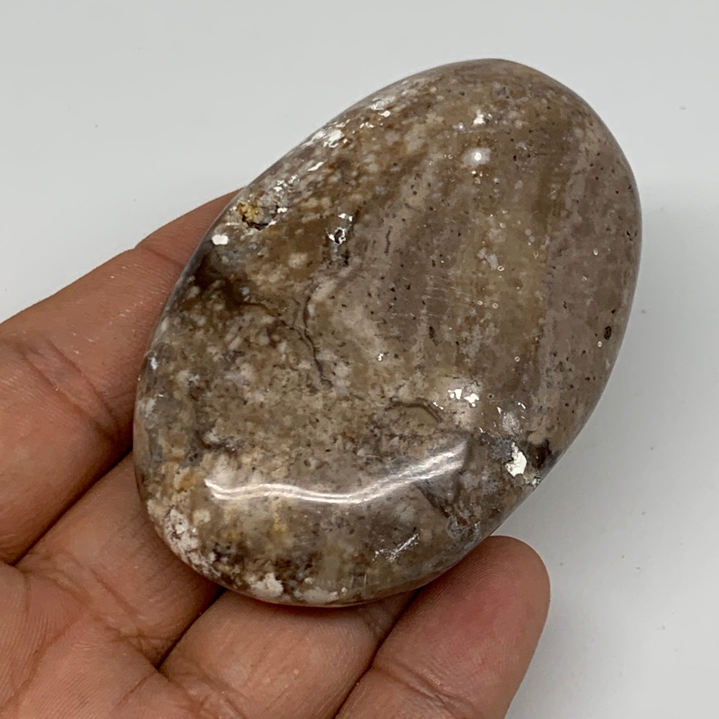 71g, 2.7"x1.8"x0.8", Natural Black Opal Crystal PalmStone Polished Reiki,B9704