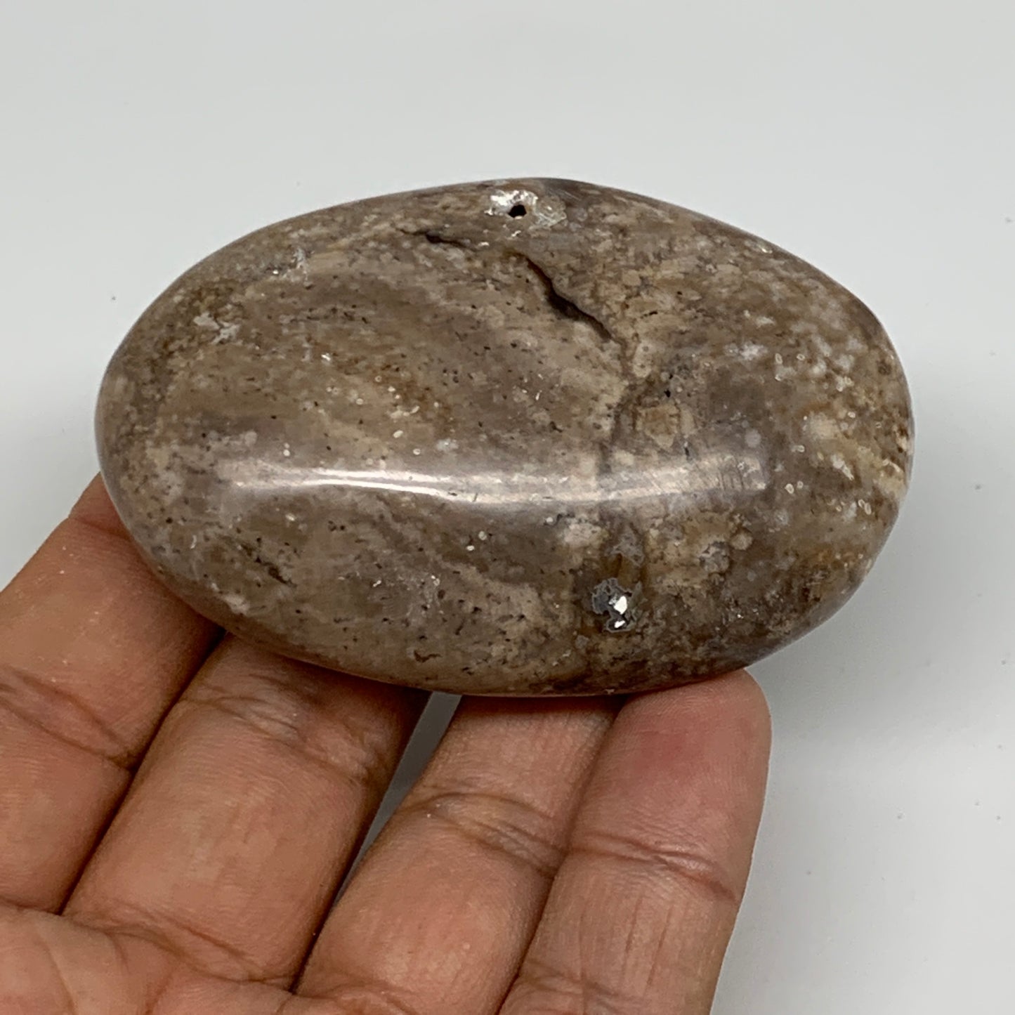 71g, 2.7"x1.8"x0.8", Natural Black Opal Crystal PalmStone Polished Reiki,B9704