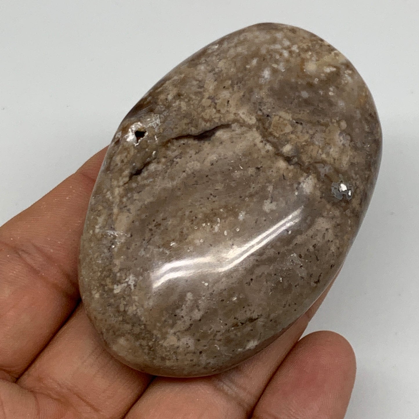 71g, 2.7"x1.8"x0.8", Natural Black Opal Crystal PalmStone Polished Reiki,B9704