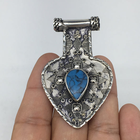 1pc,2.5"x1.6"x0.3"Turkmen Pendant Blue Turquoise Inlay Statement bohemian,TN754