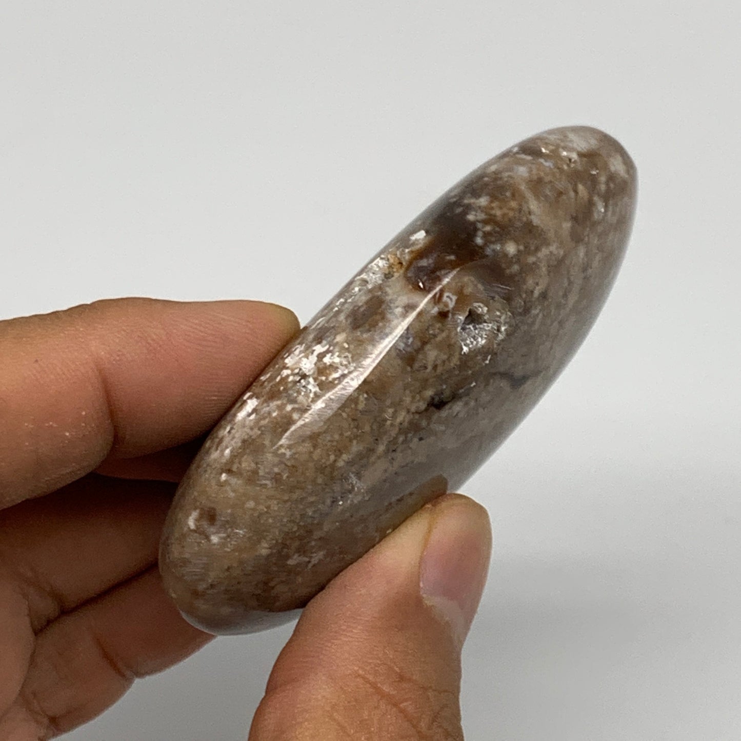 71g, 2.7"x1.8"x0.8", Natural Black Opal Crystal PalmStone Polished Reiki,B9704