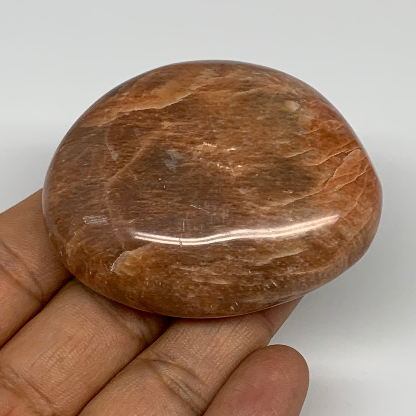 98.5g,2.4"x1.9"x1", Peach Moonstone Palm-Stone Polished Reiki Crystal, B15484