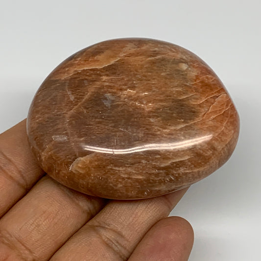 98.5g,2.4"x1.9"x1", Peach Moonstone Palm-Stone Polished Reiki Crystal, B15484