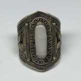 78g, 3.4" Turkmen Cuff Bracelet Tribal Oval Shape, White Calcite, B13730