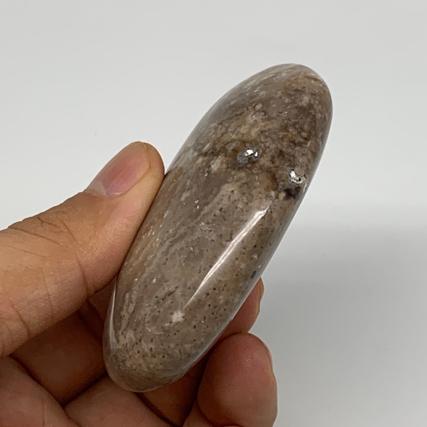 71g, 2.7"x1.8"x0.8", Natural Black Opal Crystal PalmStone Polished Reiki,B9704