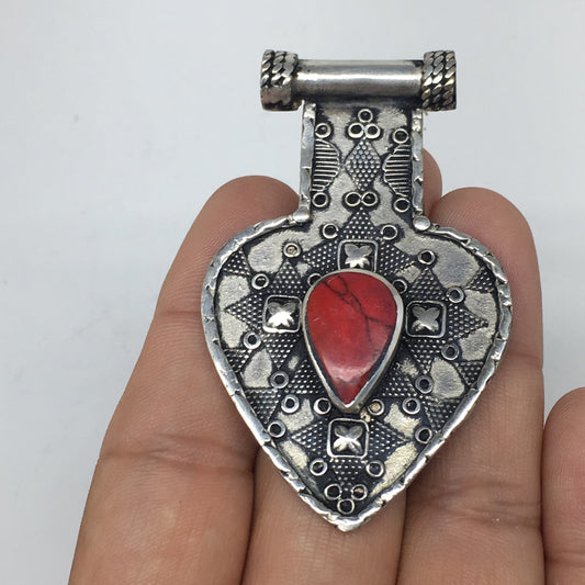1pc,2.5"x1.6"x0.3"Turkmen Pendant Red Coral Inlay Statement bohemian,TN756