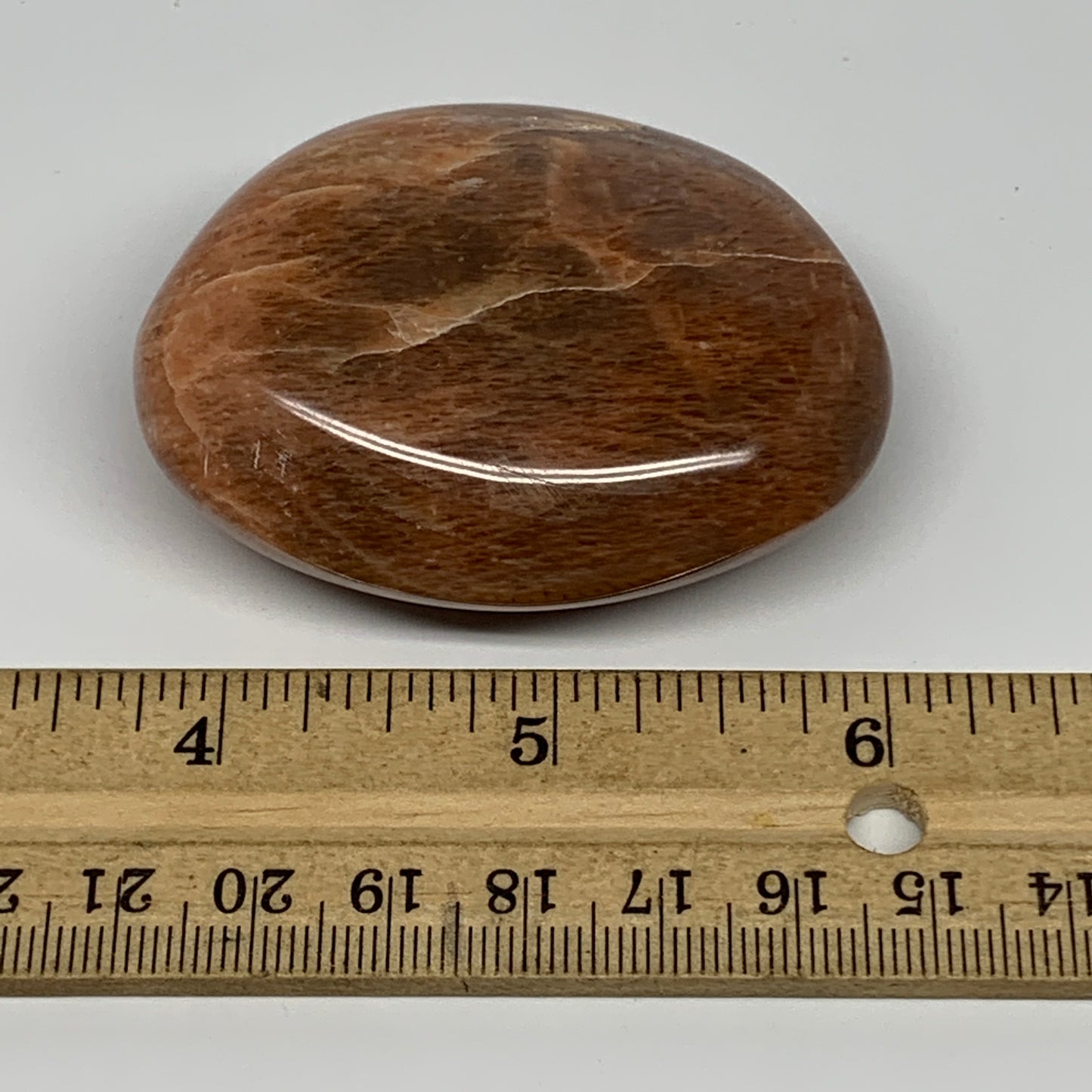 98.5g,2.4"x1.9"x1", Peach Moonstone Palm-Stone Polished Reiki Crystal, B15484