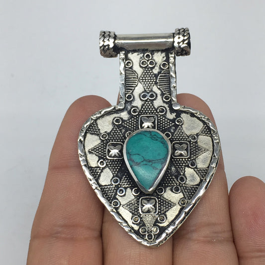 1pc,2.5"x1.6"x0.3"Turkmen Pendant Green Turquoise Inlay Statement bohemian,TN755