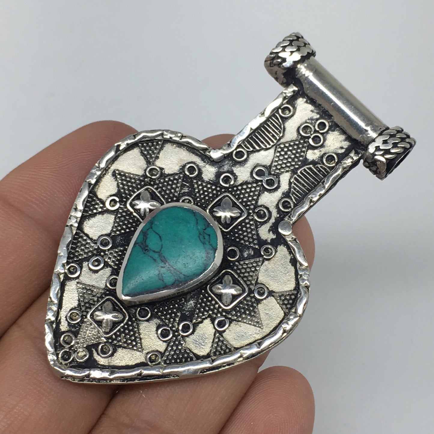 1pc,2.5"x1.6"x0.3"Turkmen Pendant Green Turquoise Inlay Statement bohemian,TN755