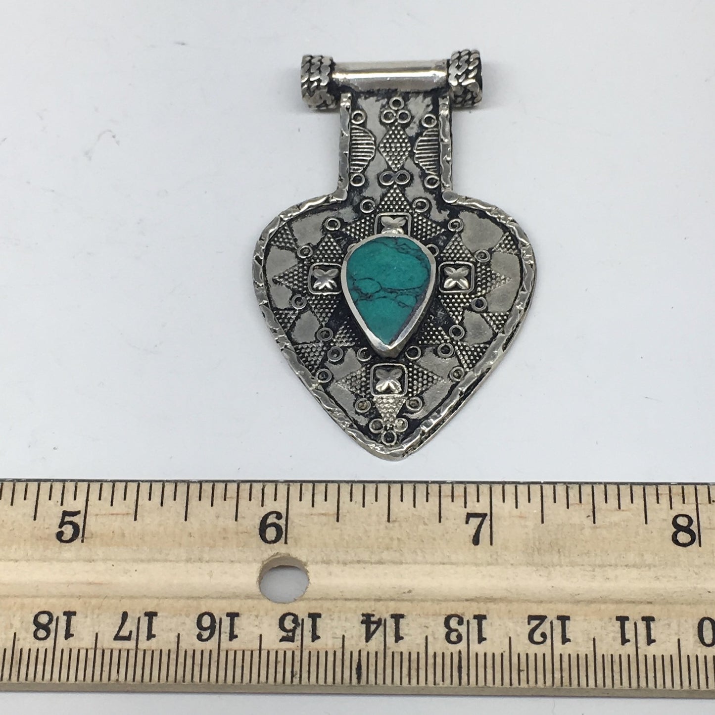 1pc,2.5"x1.6"x0.3"Turkmen Pendant Green Turquoise Inlay Statement bohemian,TN755