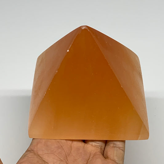 683g, 3.4"x3.6" Orange Selenite/Satin Spar Pyramid Crystal @Morocco, B24190