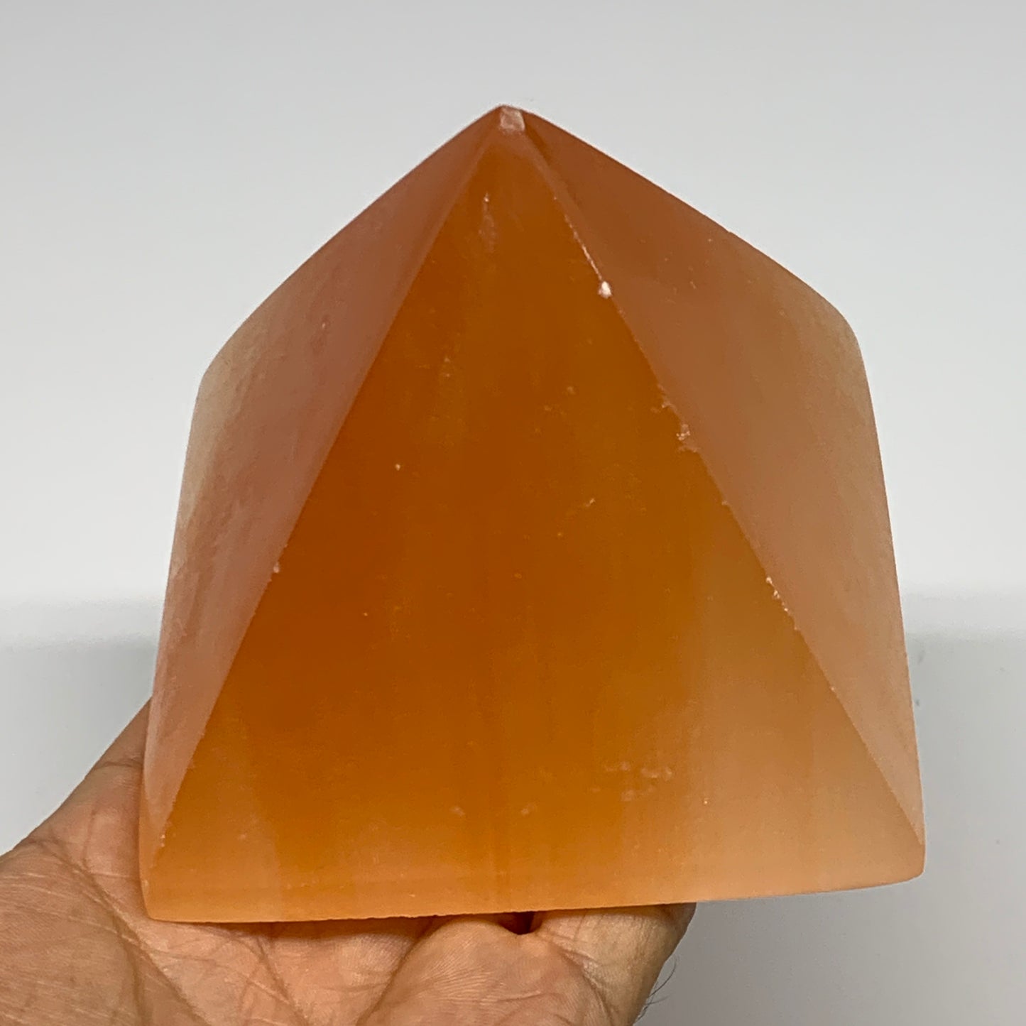 683g, 3.4"x3.6" Orange Selenite/Satin Spar Pyramid Crystal @Morocco, B24190