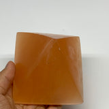 653g, 3.3"x3.7" Orange Selenite/Satin Spar Pyramid Crystal @Morocco, B24191
