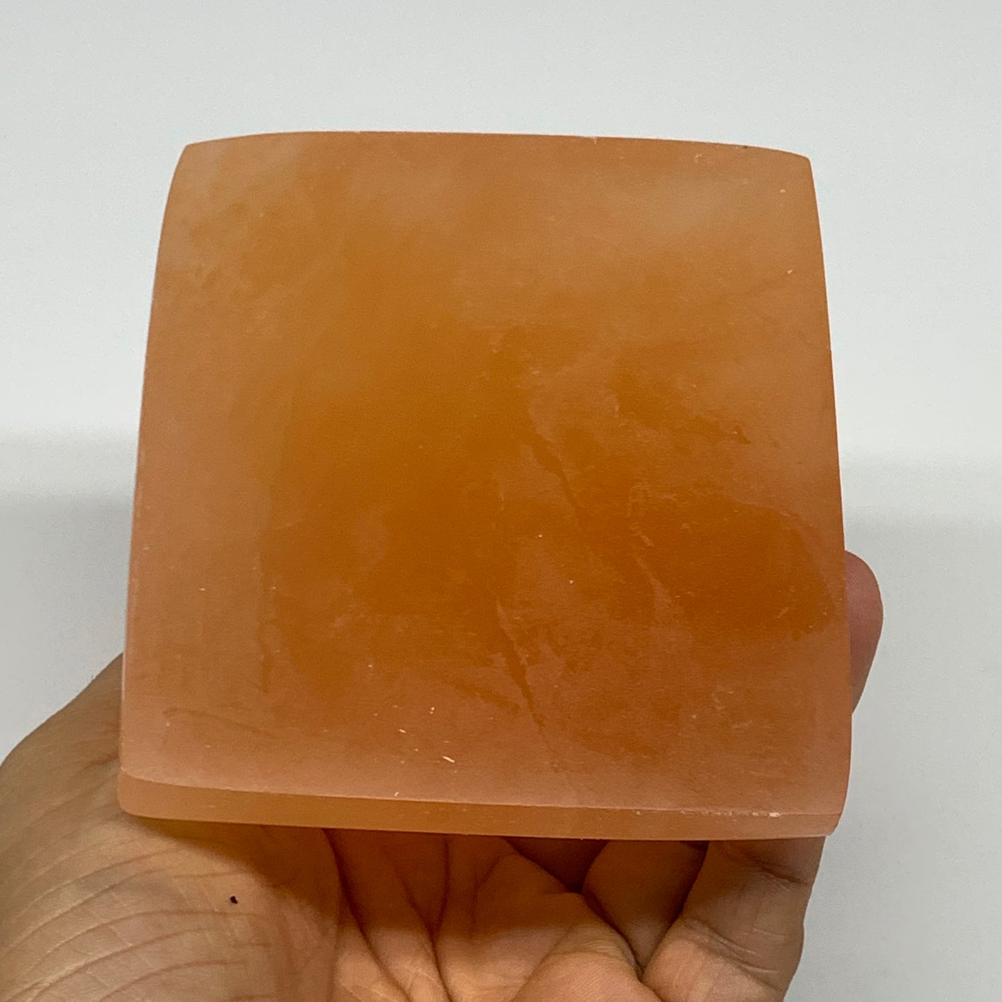 653g, 3.3"x3.7" Orange Selenite/Satin Spar Pyramid Crystal @Morocco, B24191