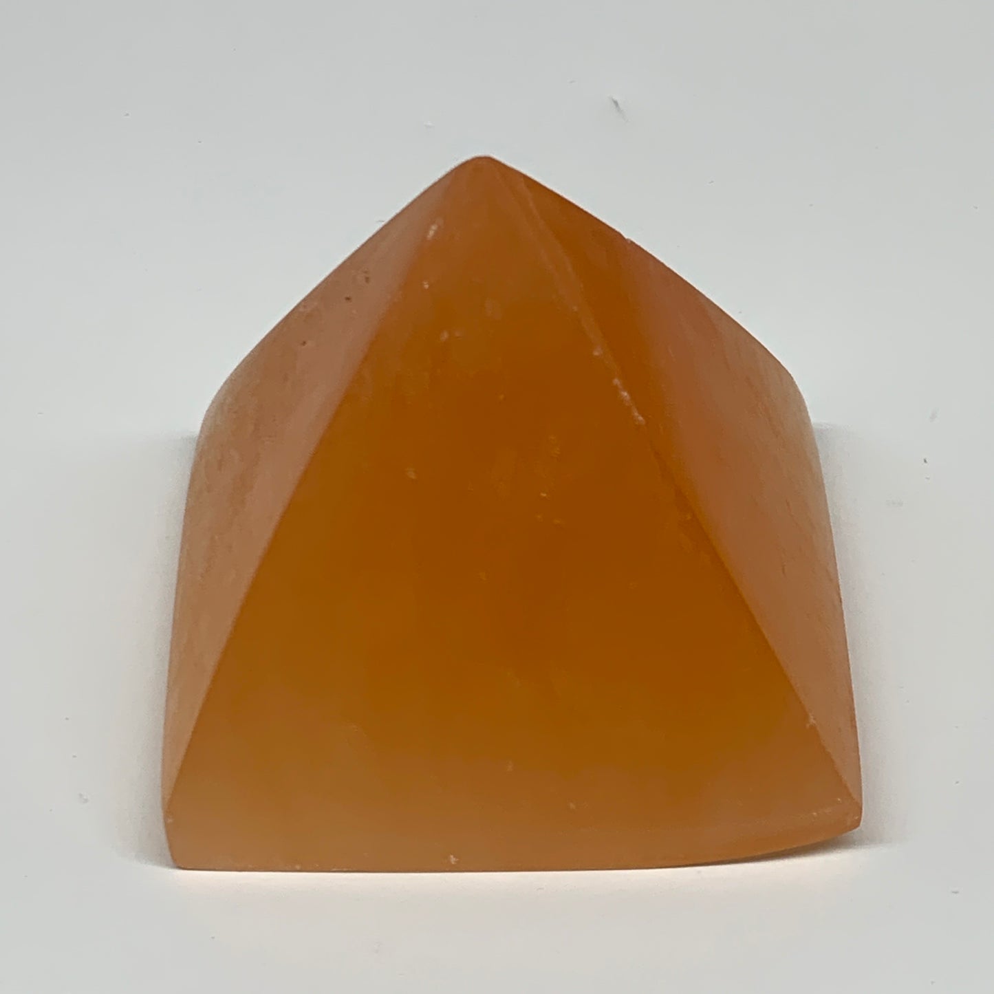 653g, 3.3"x3.7" Orange Selenite/Satin Spar Pyramid Crystal @Morocco, B24191