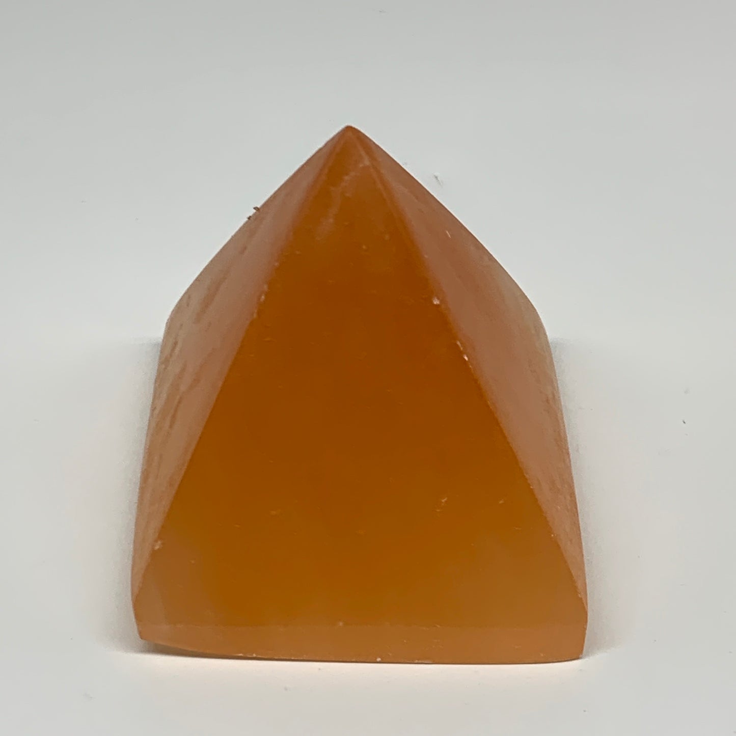 653g, 3.3"x3.7" Orange Selenite/Satin Spar Pyramid Crystal @Morocco, B24191