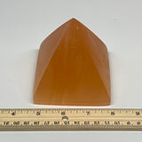 653g, 3.3"x3.7" Orange Selenite/Satin Spar Pyramid Crystal @Morocco, B24191