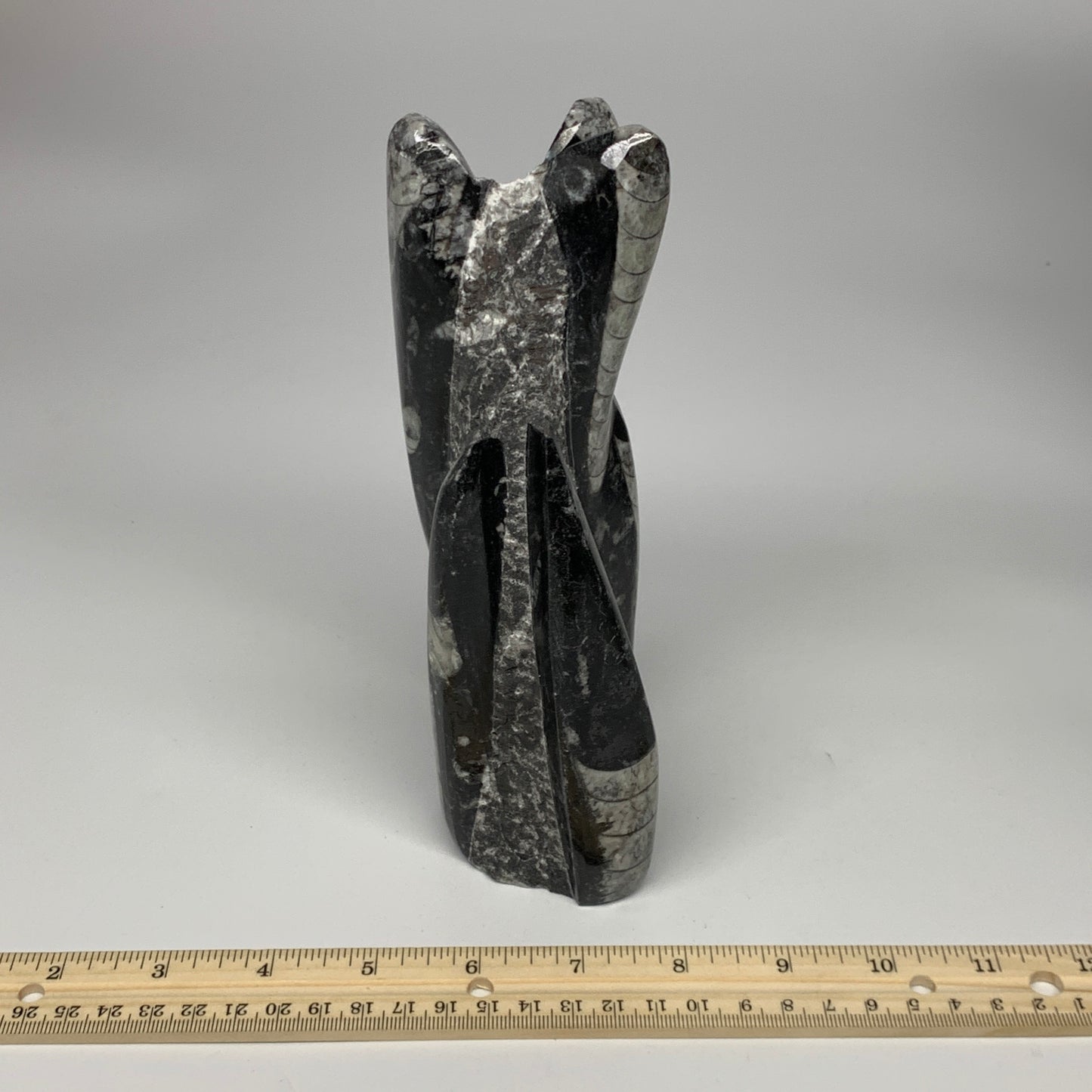 945g, 7.5"x2.9"x2.5" Black Fossils Orthoceras Sculpture Tower @Morocco, B23434