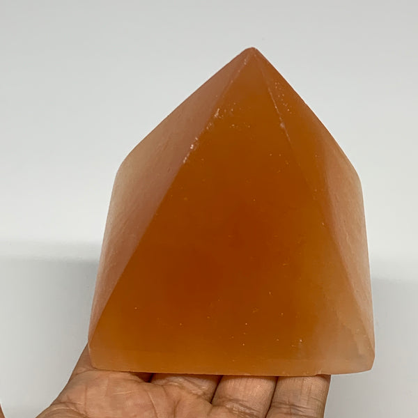 548g, 3.5"x3.2" Orange Selenite/Satin Spar Pyramid Crystal @Morocco, B24193