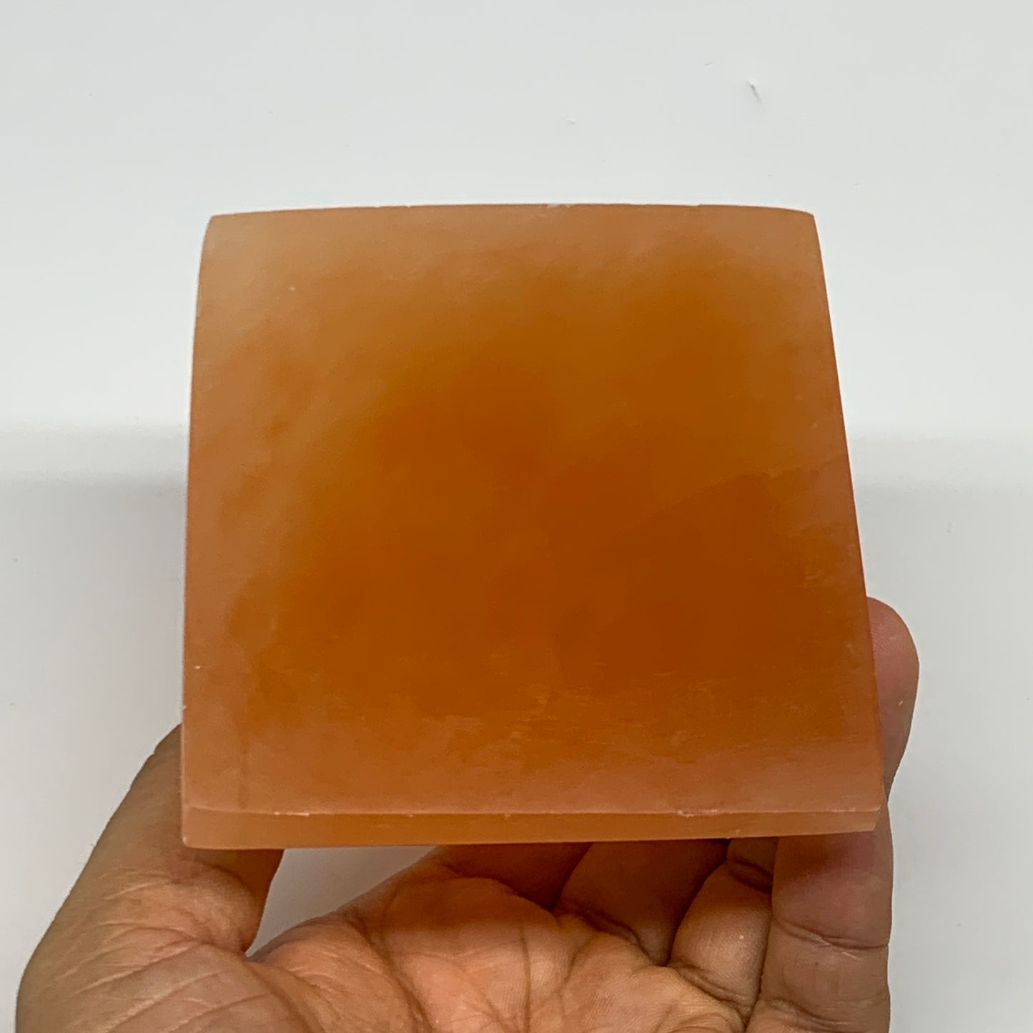 548g, 3.5"x3.2" Orange Selenite/Satin Spar Pyramid Crystal @Morocco, B24193