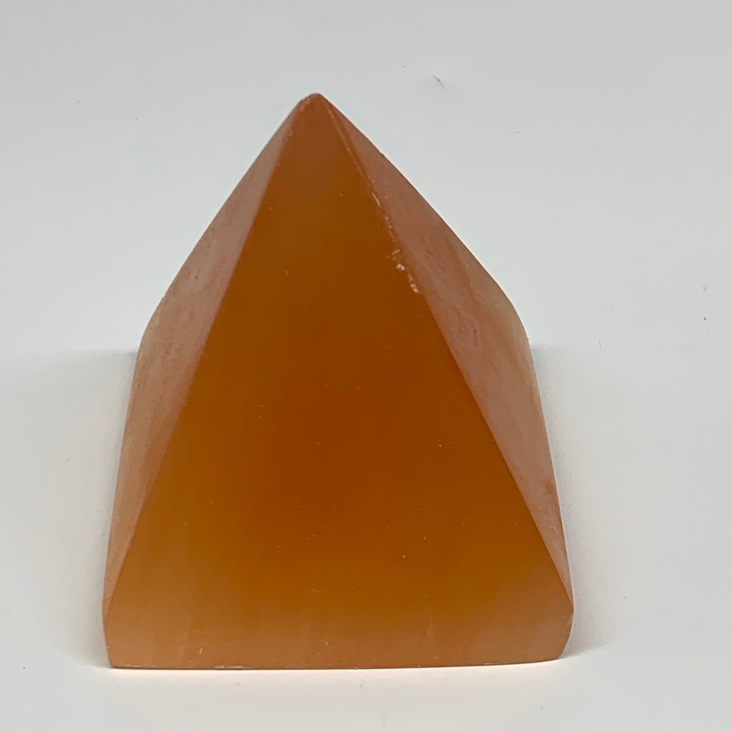 548g, 3.5"x3.2" Orange Selenite/Satin Spar Pyramid Crystal @Morocco, B24193