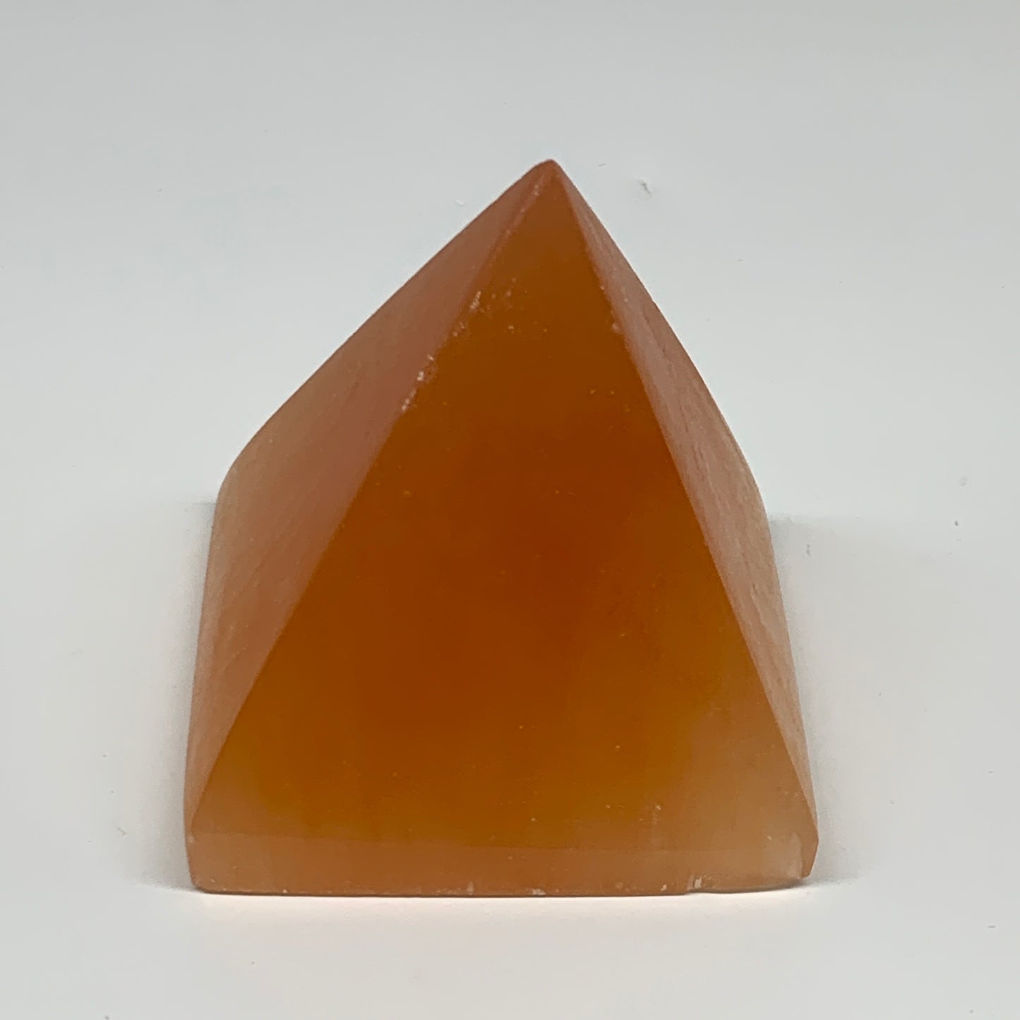 548g, 3.5"x3.2" Orange Selenite/Satin Spar Pyramid Crystal @Morocco, B24193