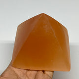 678g, 3.1"x3.8" Orange Selenite/Satin Spar Pyramid Crystal @Morocco, B24194