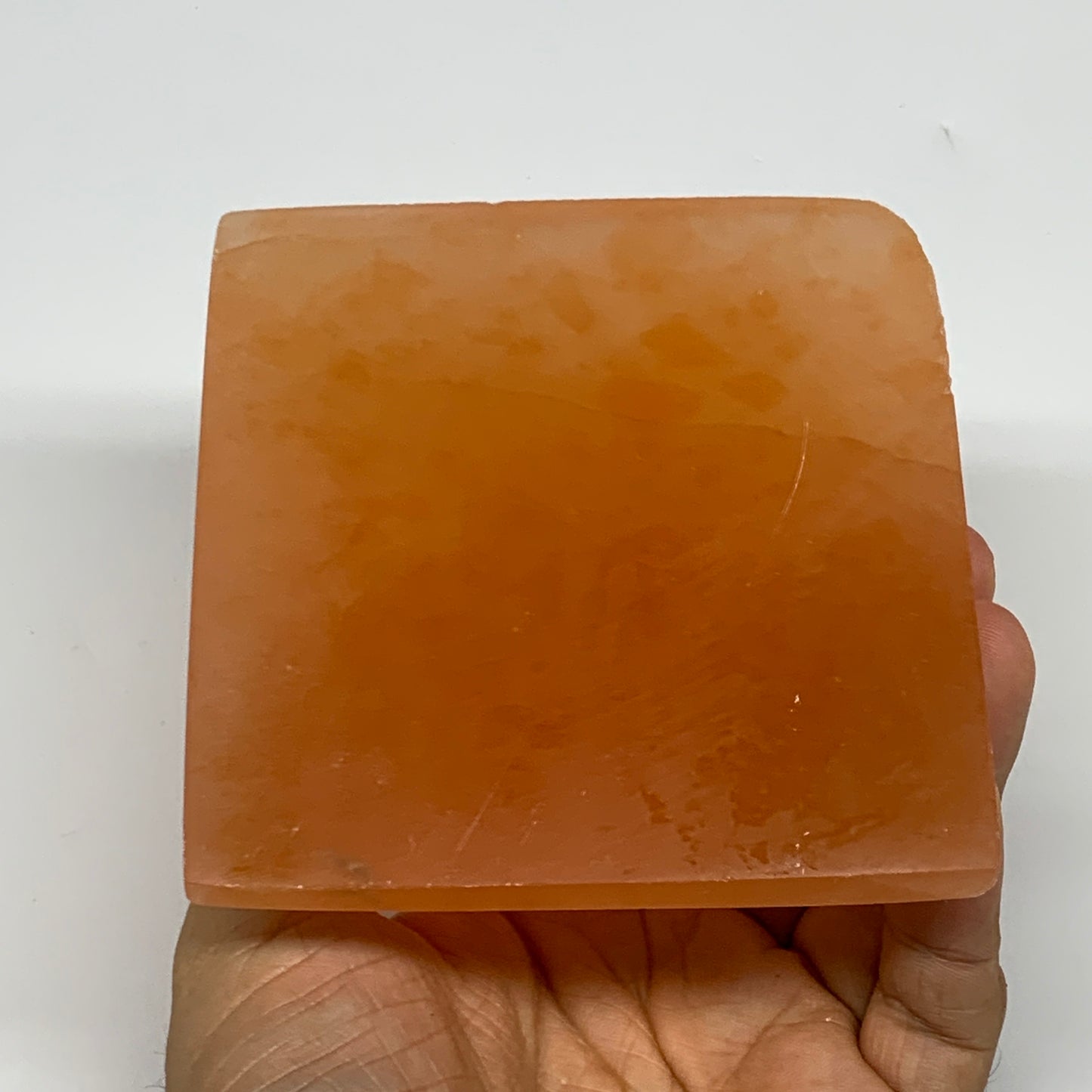 678g, 3.1"x3.8" Orange Selenite/Satin Spar Pyramid Crystal @Morocco, B24194