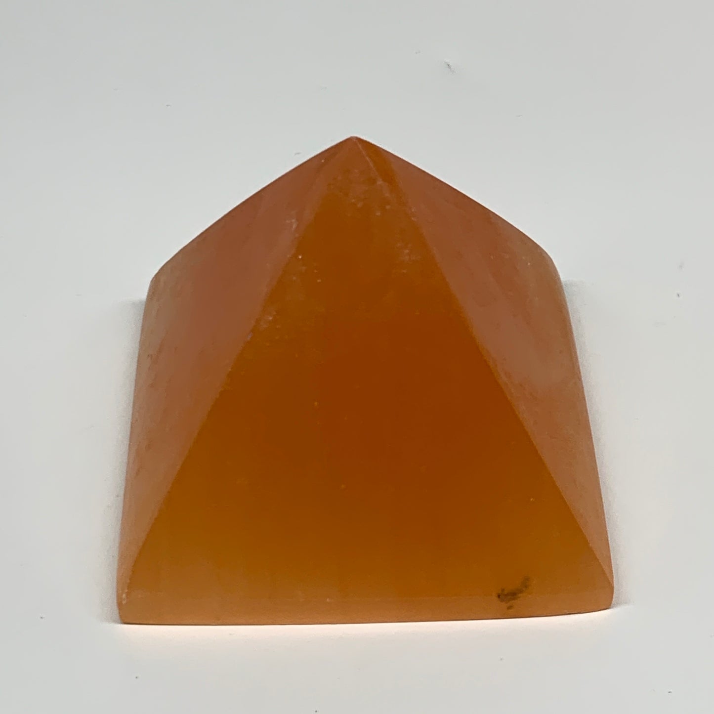 678g, 3.1"x3.8" Orange Selenite/Satin Spar Pyramid Crystal @Morocco, B24194