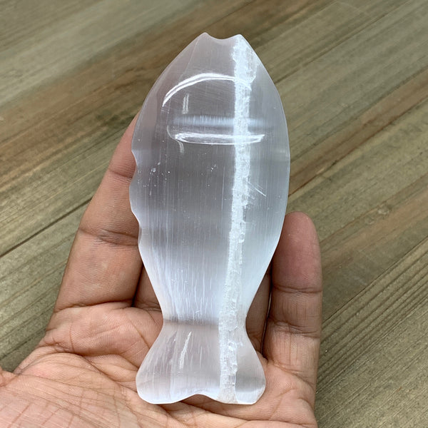 1pc, 90-110g, 4"x1.7"x0.9" White Selenite Fish, Handcrafted Crystal @Morocco