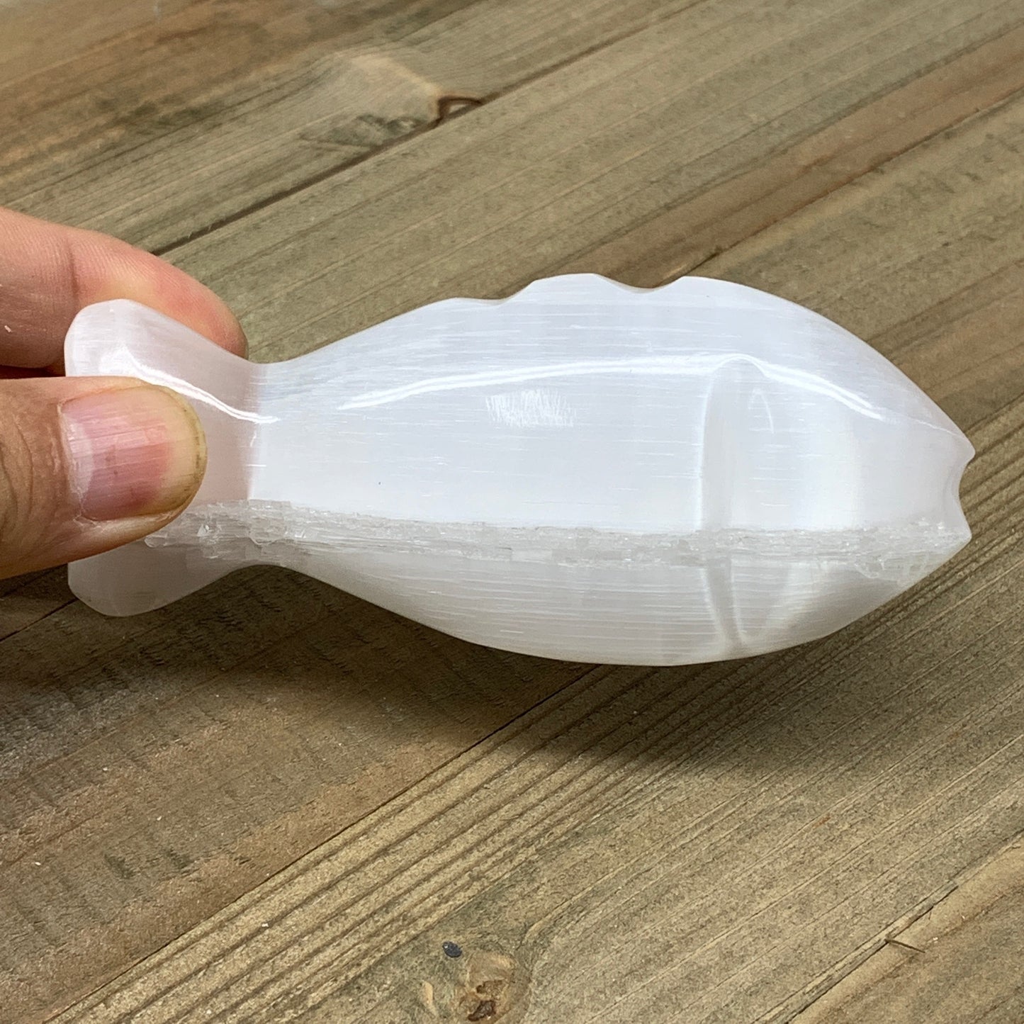 1pc, 90-110g, 4"x1.7"x0.9" White Selenite Fish, Handcrafted Crystal @Morocco
