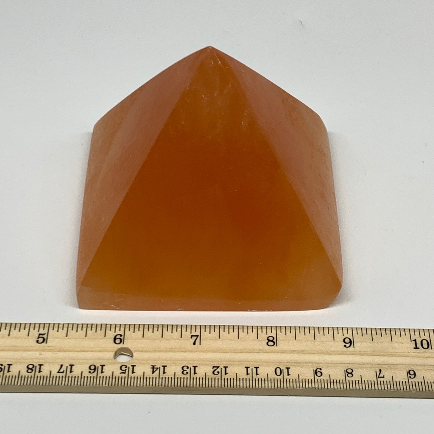 678g, 3.1"x3.8" Orange Selenite/Satin Spar Pyramid Crystal @Morocco, B24194
