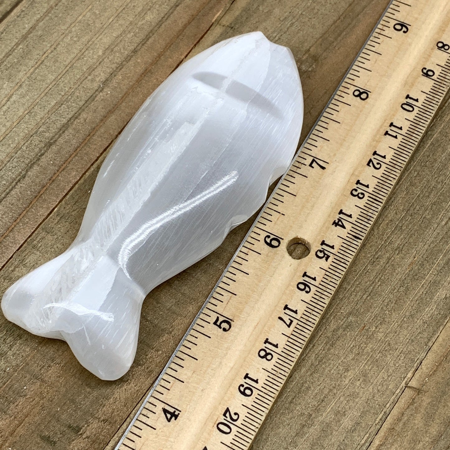 1pc, 90-110g, 4"x1.7"x0.9" White Selenite Fish, Handcrafted Crystal @Morocco