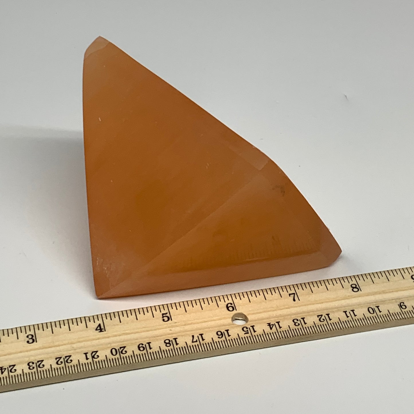 678g, 3.1"x3.8" Orange Selenite/Satin Spar Pyramid Crystal @Morocco, B24194