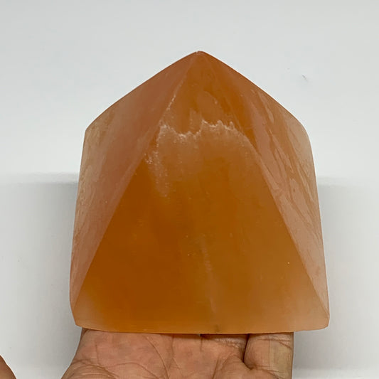 758g, 3.5"x3.8" Orange Selenite/Satin Spar Pyramid Crystal @Morocco, B24195
