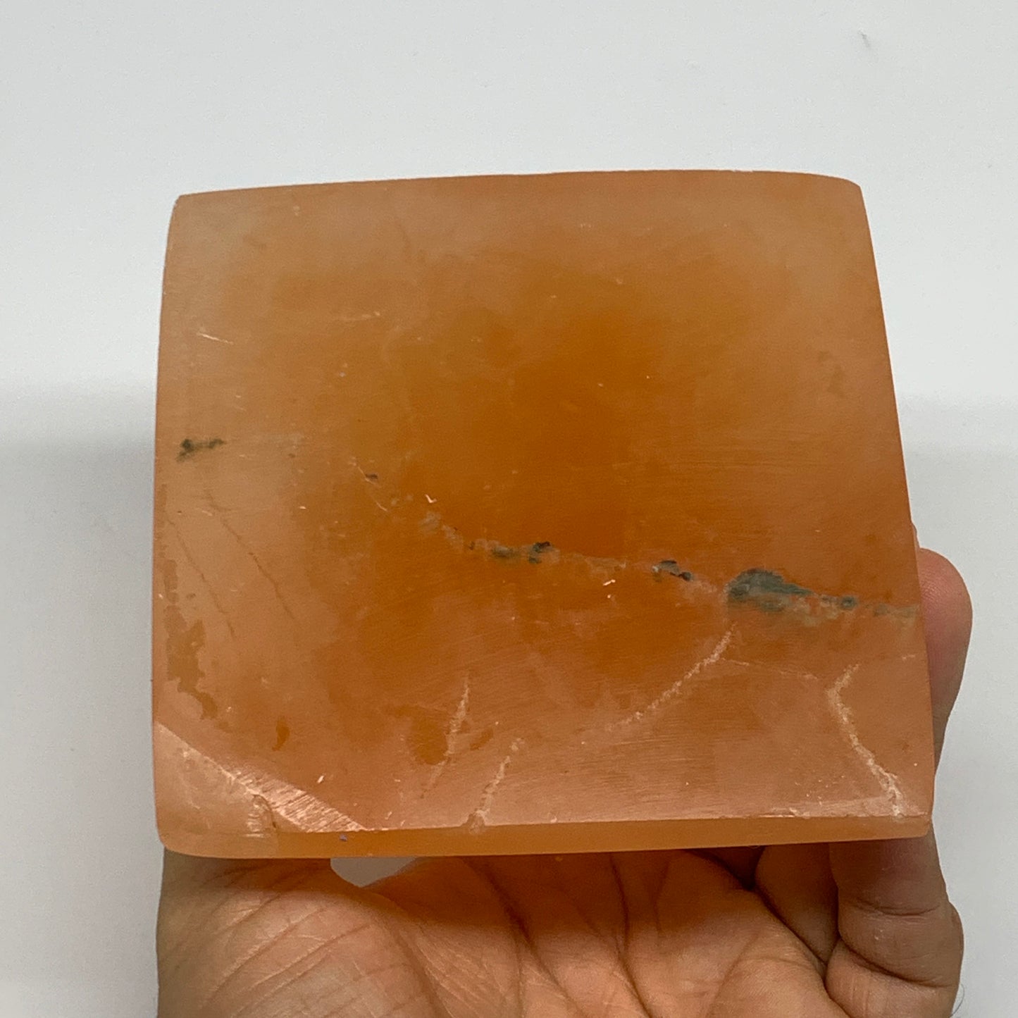 758g, 3.5"x3.8" Orange Selenite/Satin Spar Pyramid Crystal @Morocco, B24195