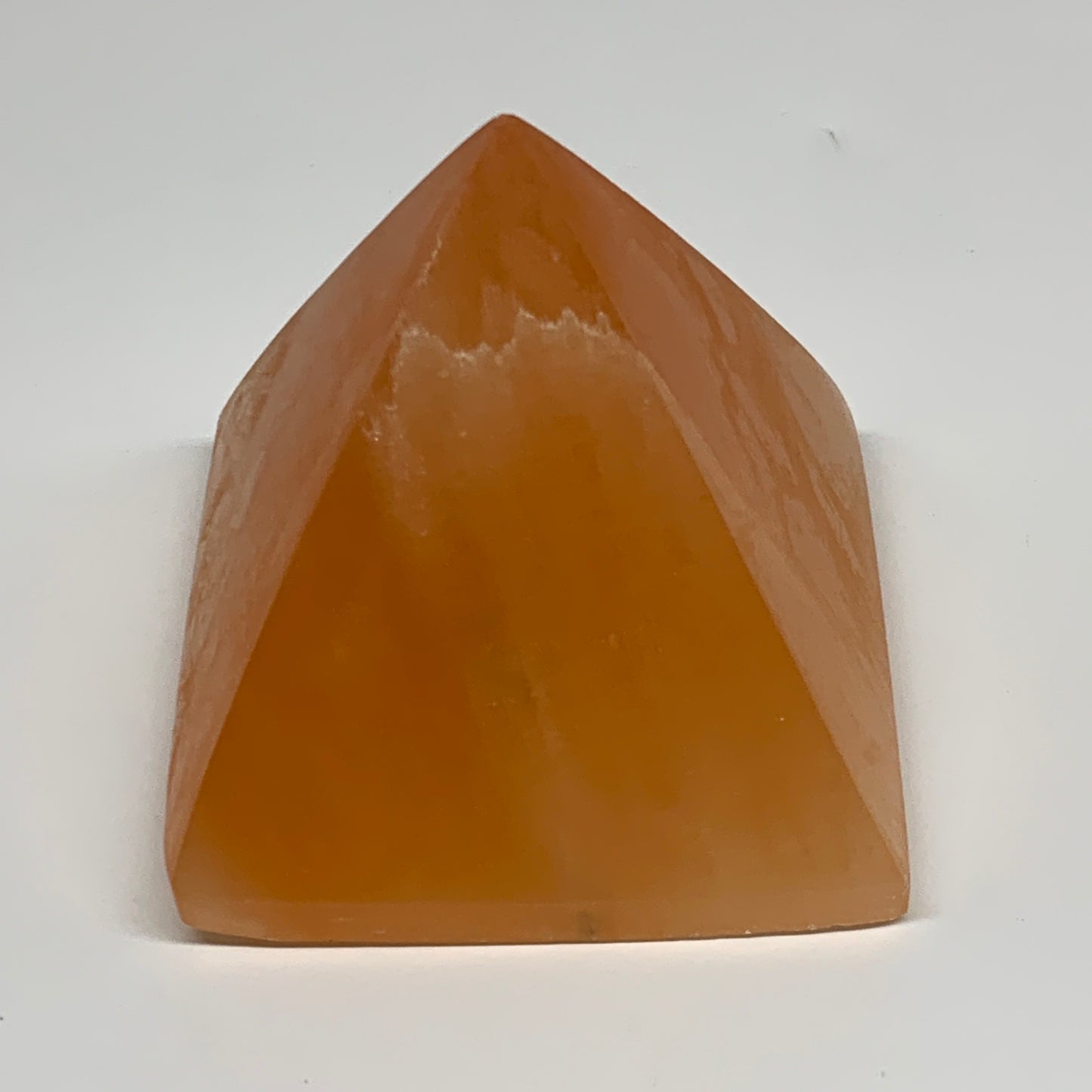 758g, 3.5"x3.8" Orange Selenite/Satin Spar Pyramid Crystal @Morocco, B24195