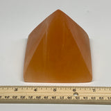 758g, 3.5"x3.8" Orange Selenite/Satin Spar Pyramid Crystal @Morocco, B24195