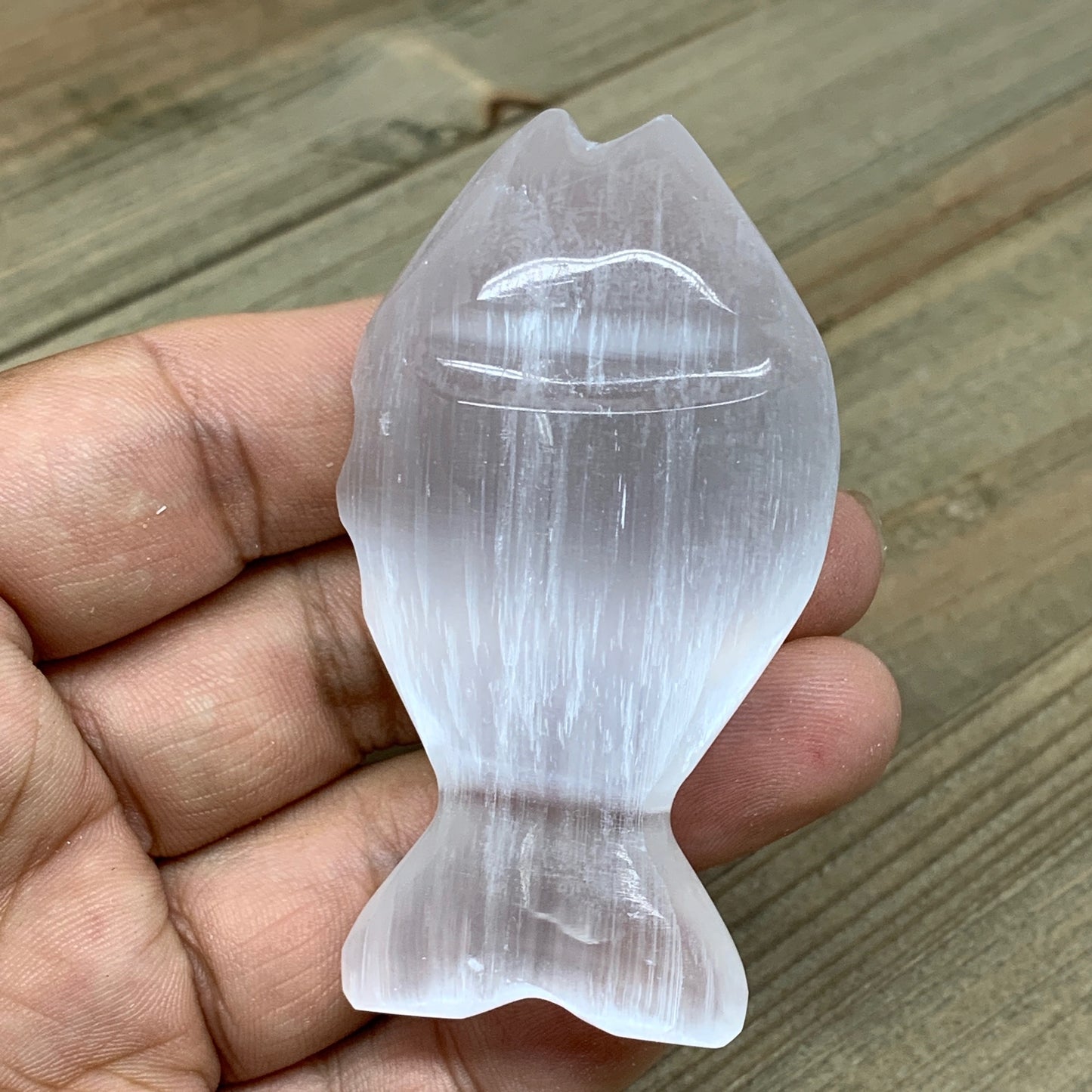 1pc, 45-60g, 2.7"x1.5"x0.9" White Selenite Fish, Handcrafted Crystal @Morocco