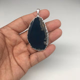 61 cts, 2.5"x1.3" Blue Agate Druzy Geode Pendant Silver Plated @Brazil, Bp1268 - watangem.com