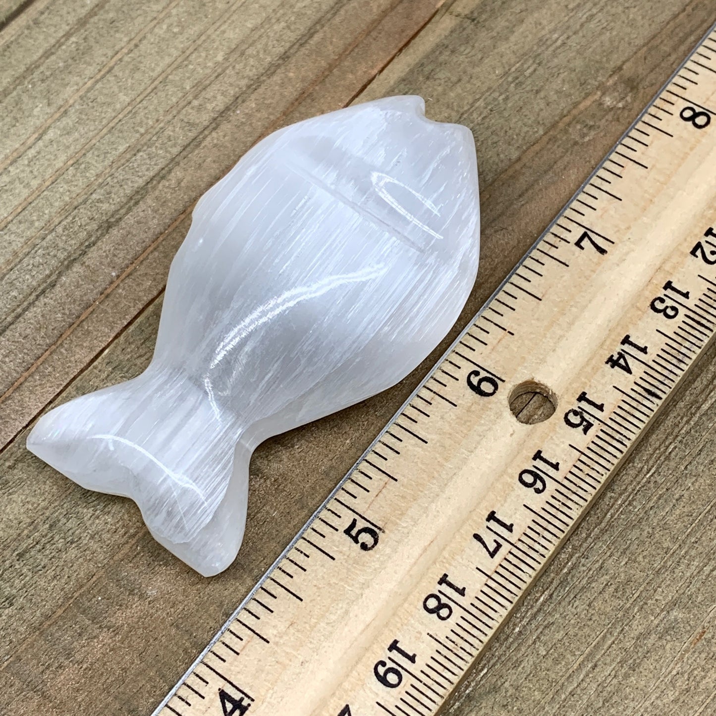 1pc, 45-60g, 2.7"x1.5"x0.9" White Selenite Fish, Handcrafted Crystal @Morocco