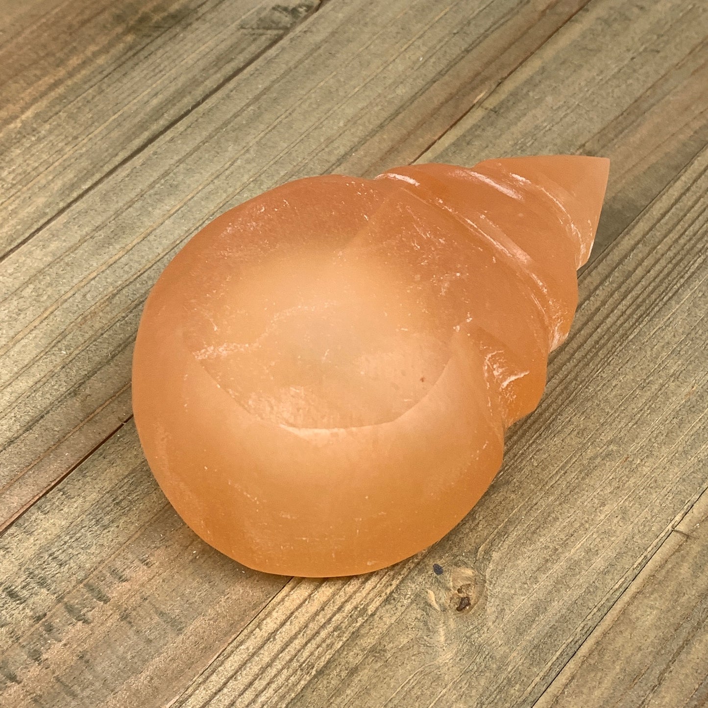 400-430g, 4.5"x2.8"x2" Orange Selenite Candle Holder Pear Shape from Morocco