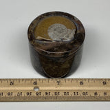 222.4g, 2.2"x2.4" Brown Fossils Ammonite Orthoceras Jewelry Box @Morocco,F2449