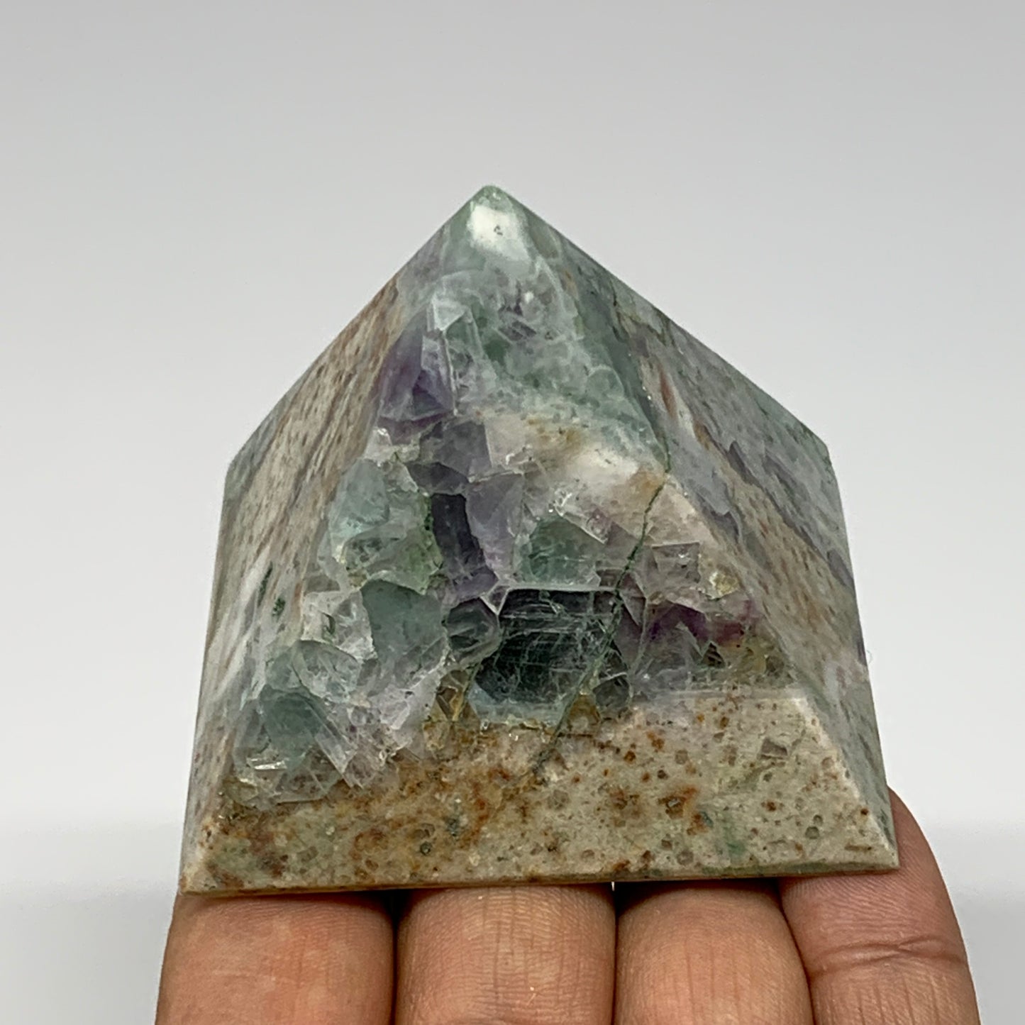 211.1g, 2.1"x2.5"x2.3" Natural Green Fluorite Pyramid Crystal Gemstone @Mexico,
