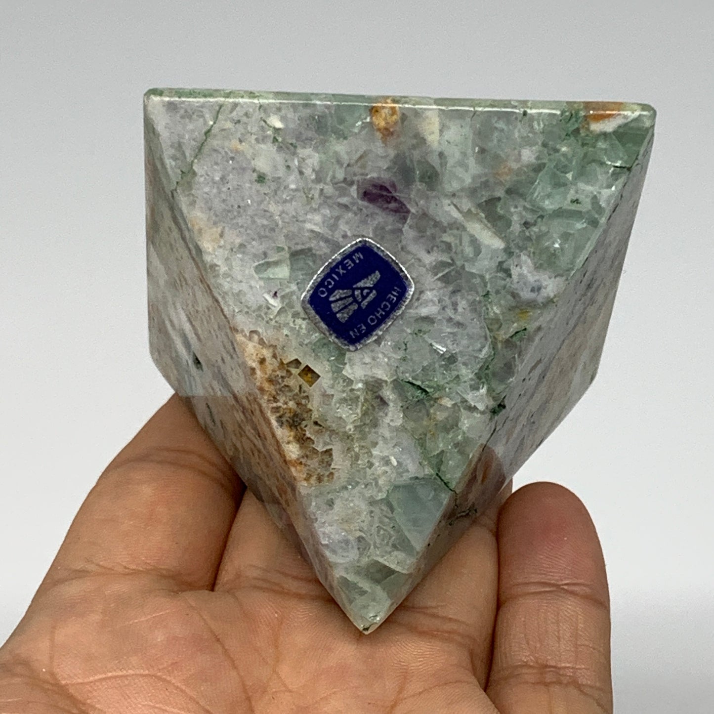 211.1g, 2.1"x2.5"x2.3" Natural Green Fluorite Pyramid Crystal Gemstone @Mexico,