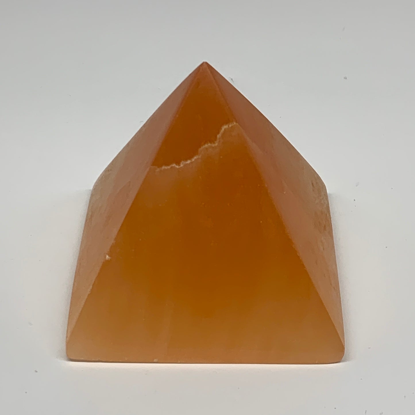 678g, 3.3"x3.8" Orange Selenite/Satin Spar Pyramid Crystal @Morocco, B24198