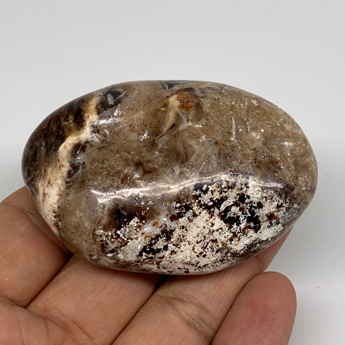 73.3g, 2.4"x1.7"x0.9", Natural Black Opal Crystal PalmStone Polished Reiki,B9715